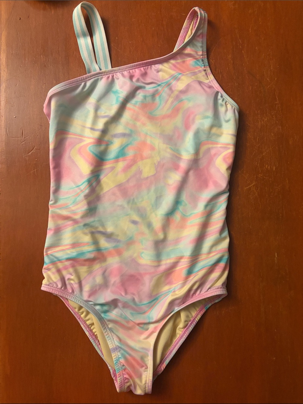 Lands' End Girls' Pastel Marble One-Piece Swimsuit - Pink, Yellow, Blue